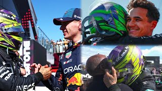 Max Verstappen Lando Norris amp more congratulate Lewis Hamilton on BritishGP win  Podium BTS [upl. by Notlih]