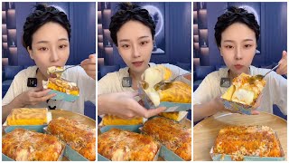 ASMR Chinese Cakes Eating Sound  JAMBON CAKES with RICH CHEESE SAUCE  Satusfying Eating asmr [upl. by Zippel]