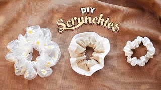 DIY Scrunchies  3 Styles  3 Easy Ways  Mini  Large  2 color  Chiffon amp Linen  Tutorial [upl. by Yatnod]