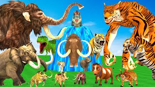 10 Mammoth Elephant Cow vs 10 Giant Tiger Wolf vs Dinosaur Fight Tiger Cub Saved by Woolly Mammoth [upl. by Theis]