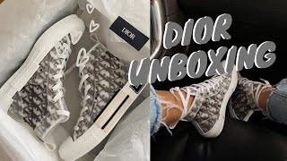 DIOR UNBOXING  SIZING  REVIEW  DIOR B23 OBLIQUE HIGH TOP  LAUREN CROWE [upl. by Auqenaj]