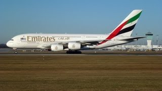 Emirates Airbus A380800 Takeoff at Munich Airport FULL HD [upl. by Aizirk]