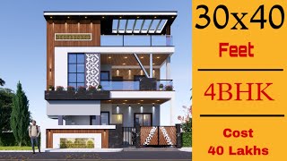 30x40 House Design  4BHK  Modern House Design [upl. by Hahsia752]