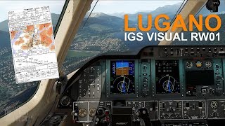 Lugano IGS RWY 01 Visual Approach  Carenado 390 Premier 1A [upl. by Atsylac]