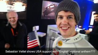 Sebastian Vettel Shows USA Support With quotEnglishquot National Anthem [upl. by Gilead]