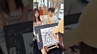 art artist paint draw portrait acrylicpainting picture tiktok caricature reaction couple [upl. by Kasper509]