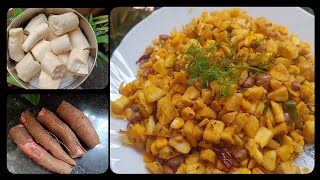 South Indian Special Cassava root fry ದಕ್ಷಿಣ ಭಾರತದ ವಿಶೇಷ ಮರಗೆಣಸು ಫ್ರೈ [upl. by Yam]