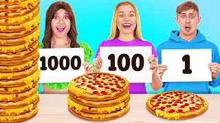 EXTREME 1000 LAYERS OF FOOD CHALLENGE  Giant vs Medium vs Tiny Plate by 123 GO FOOD [upl. by Lello]