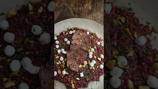 Hertenbiefstuk recept met rode bieten risotto  BBQuality [upl. by Rydder]