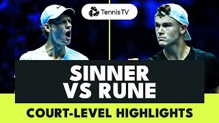 Jannik Sinner vs Holger Rune Highlights From CourtLevel  Nitto ATP Finals 2023 [upl. by Bokaj]