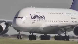 A380 Lufthansa  FIRST takeoff from Prague Full HD [upl. by Ecinreb]