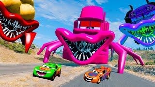 Epic Escapes Compilation Lightning McQueen vs Giant Monster Cars  BeamNGDrive [upl. by Yeliak213]