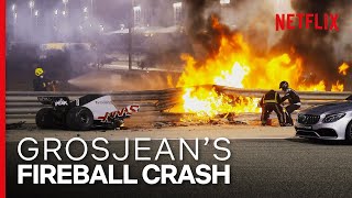 Grosjeans Insane Fireball Crash  Formula 1 Drive To Survive S3  Netflix [upl. by Tteragram]