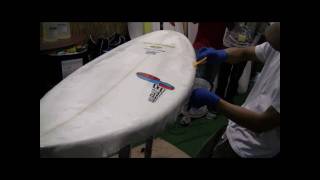 Ventura Sacred Craft Surfboard Glassing demonstration 3 of 3 [upl. by Erlin]