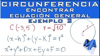 Hallar la ecuación general de la CIRCUNFERENCIA conociendo el centro y el radio EJEMPLO 2 [upl. by Arit]