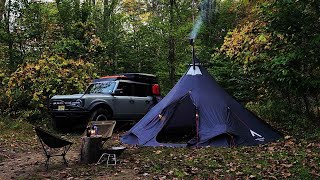 Escaping the Stress Relaxing Fall Camping in Remote Mountain  living in TiPi Tent  relaxing ASMR [upl. by Ardnael]