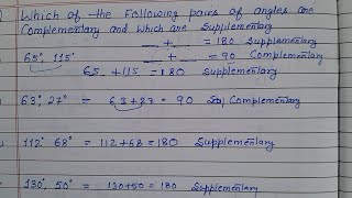 Which of the following pairs of angles are complementary and which are supplementary [upl. by Earaj]