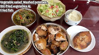 Taiwanese lunch  Cooking Vegetable salad Mashed potatoes fried fish amp grilled chicken [upl. by Camile113]