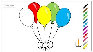 How to draw colorful Balloons  easy drawings for children and beginners [upl. by Nahtiek]