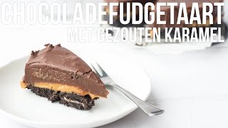 JARIG  RECEPT Chocoladefudgetaart met gezouten karamel  OhMyFoodness [upl. by Wasserman]