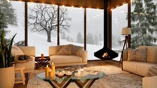 Cozy Cabin in Winter Ambience with Fireplace Snowstorm amp Wind Sounds for Sleep and Relaxation [upl. by Charmine]