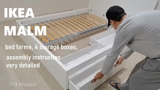 IKEA MALM bed frame 4 storage boxes assembly instructions very detailed [upl. by Tterrej]