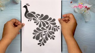 Simple Stencil Painting  Peacock Canvas Painting  How to cut stencil [upl. by Perle]