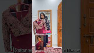 Meesho cotton mulmul saree  Meesho sabyasachi ajrakh readymade cotton blouse meeshohaul shorts [upl. by Neall]