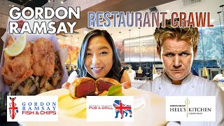 Eating at 3 GORDON RAMSAY restaurants in Vegas  Las Vegas [upl. by Aivatnwahs]