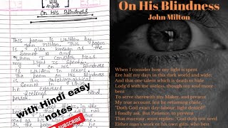 On His Blindness by John Miltonpoemwith Hindi explanationsonnet19 [upl. by Etnecniv]