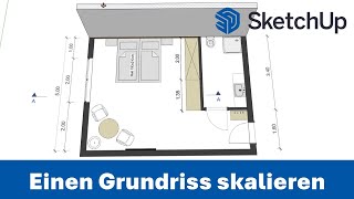 07  Einen Grundriss in den richtigen Maßstab skalieren  SketchUp [upl. by Eilema]