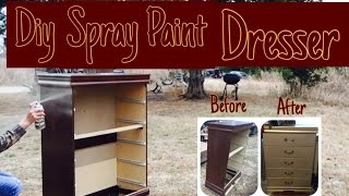 How to spray paint dresser furniture DIY project champagne color [upl. by Eahs]