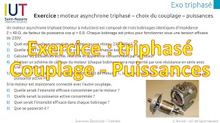 Exercice triphasé  couplage dun récepteur moteur  puissances et appareils de mesure [upl. by Lilybel326]