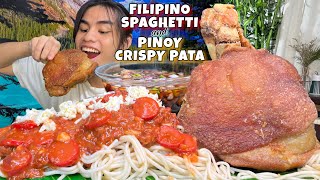 FILIPINO SPAGHETTI amp PINOY CRISPY PATA MUKBANG  COOKING AND MUKBANG EATING SHOW [upl. by Akihc]