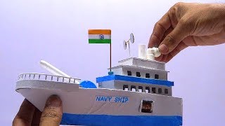 How to make a Navy ship of cardboard  Indian navy ship  Easy craft hacker  School project [upl. by Lawan]