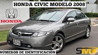 HONDA Civic modelo 2008 ubicación de número de motor y chasis [upl. by Amsed]