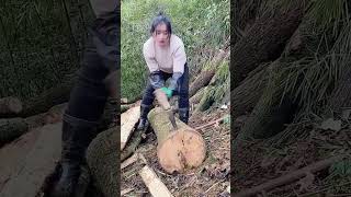 The process of splitting wood with iron wedge [upl. by Isawk]