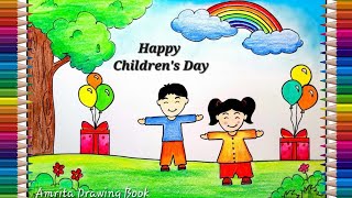 Children Day poster drawing 14th Nov  Easy Drawing on Childrens Day  Bal Diwas par Chitra [upl. by Andonis]