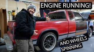 Junkyard Vortec 57L Swapped S10 Is Finally Idling And Spinning The Wheels [upl. by Humfrid]