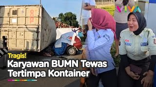 Mobil Tak Berbentuk Video Karyawan BUMN di Medan Tewas Tertimpa Truk Kontainer [upl. by Ydolem80]