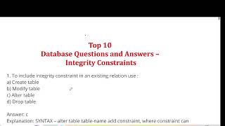 Database Questions amp Answers MCQ  Integrity Constraints [upl. by Acsicnarf]