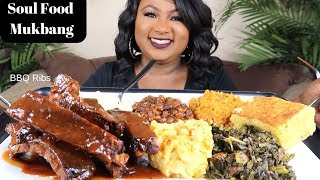 SOUL FOOD MUKBANG  BBQ RIBS  MAC amp CHEESE [upl. by Itsim]