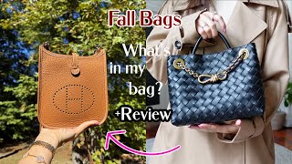 FALL Bags quotWHATS IN MY BAGquot SWITCHING BOTTEGA ANDIAMO TO HERMES EVELYNE 16 TPM  REVIEW  CHARIS [upl. by Mairam]