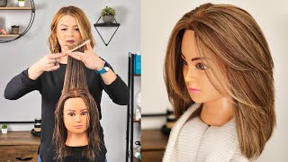 SHORTER LAYERED HAIR CUT  HOW TO CUT SHORT LAYERS  FACE FRAMING  TUTORIAL [upl. by Imelda734]