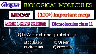 100  biology mcqs  Biomolecules class 11 mdcat mcqs with answers fypシ゚viral viralvideo mdcat [upl. by Haras282]