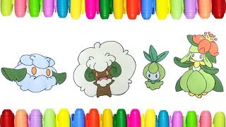 Pokemon Coloring Pages for Kids  Cottonee Whimsicott Petilil and Lilligant [upl. by Vedis]