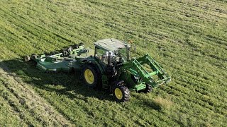 Mowing Kentucky bluegrass pasture with John Deere 6110R and FC15M rotary cutter [upl. by Anpas]