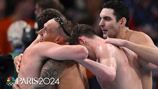 Team USA flourishes for FIRST GOLD MEDAL of 2024 Paris Olympics in 4x100m free relay  NBC Sports [upl. by Goren]