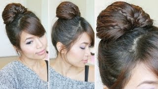 Braided Fan Bun Updo Hairstyle for Medium Long Hair Tutorial  Bebexo [upl. by Econah]