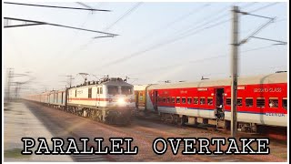 Patna Rajdhani Overtakes Mahabodhi Parallely at 130 Kmph  Unexpected Rarest Parallel Overtake [upl. by Akedijn]